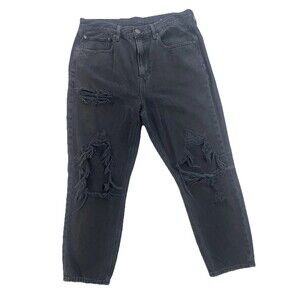 A &E Women’s Jeans 90's Boyfriend Sz 12 Short Black Thrashed Grunge Retro